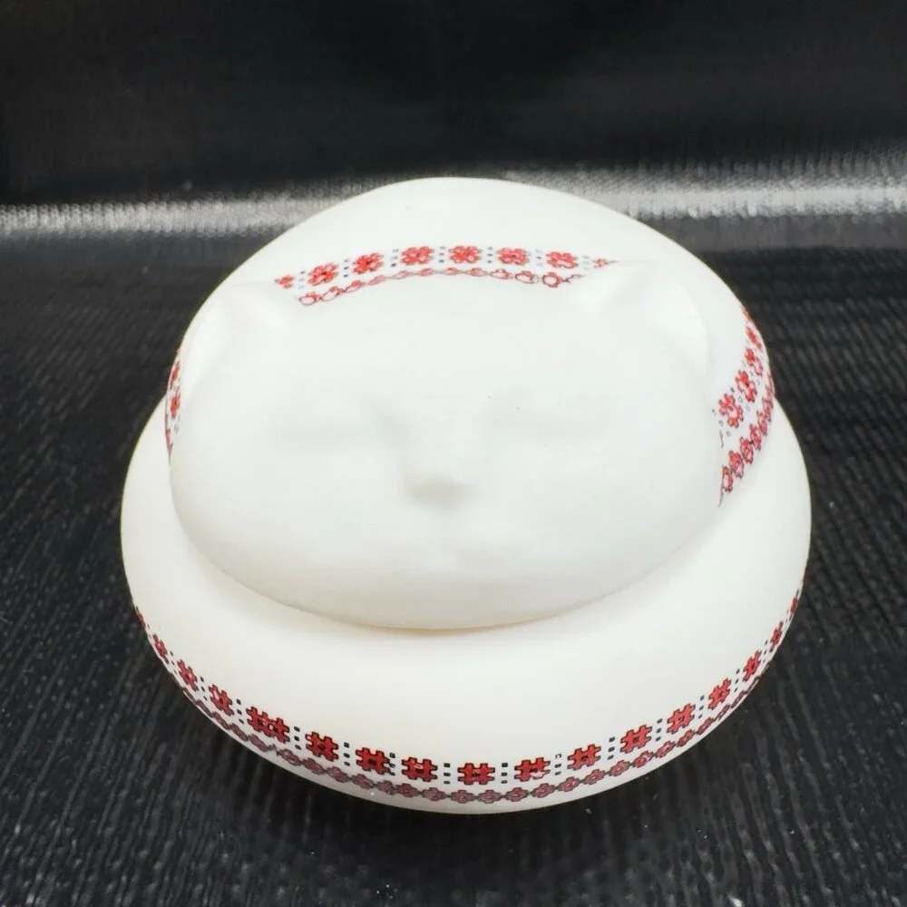 1980s Takahashi Ceramic Trinket Holder Smiling Sleeping Cat Jewelry Holder VTG‎